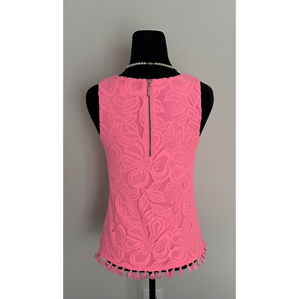 Lilly Pulitzer Maybelle Top SZ XXS Pink Floral Lace Tassel Fringe Sleeveless EUC - Picture 3 of 16